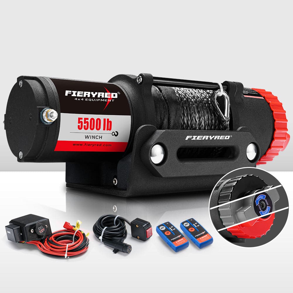 FIERYRED Electric Winch 12V 5500LBS Synthetic Rope Wireless Remotes ATV UTV Boat